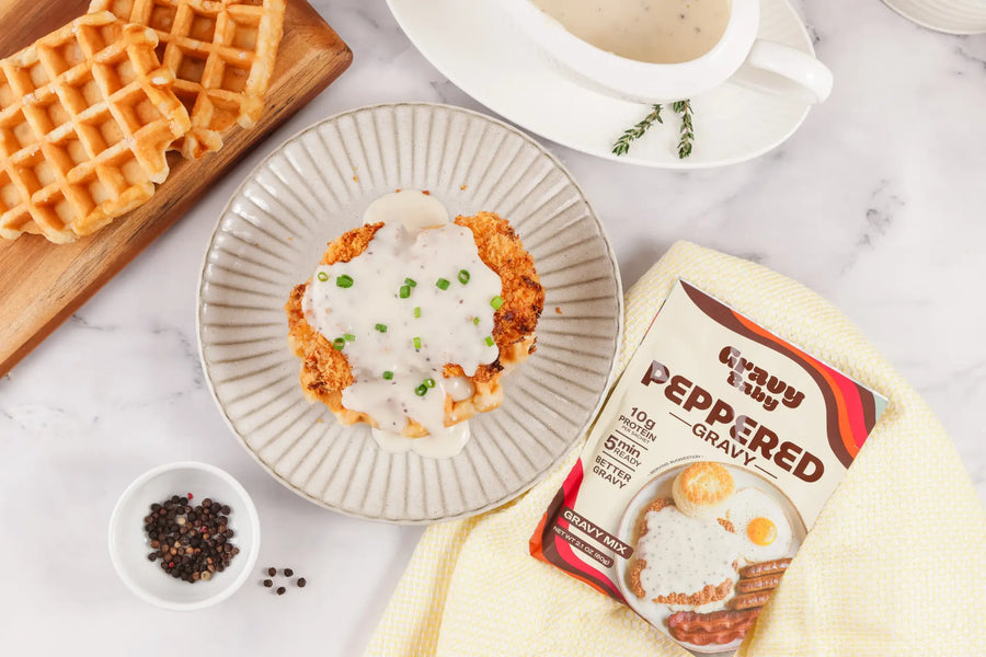 Crispy Chicken & Waffles with Peppered Gravy